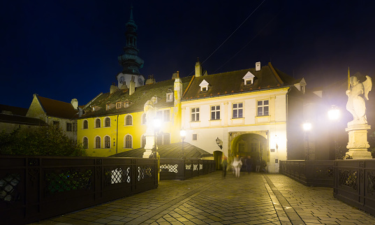 Night illumination of streets in center of Bratislava in Slovakia.