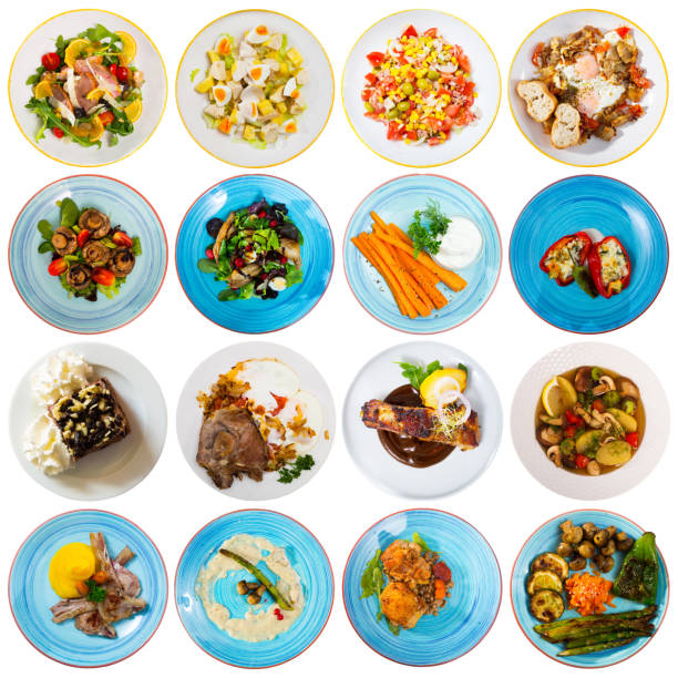 istock Collage of different dishes on round plates 1396327626
