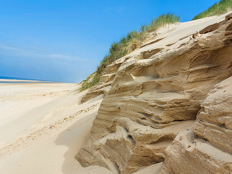 dunes on the beach of the north sea at Castricum on which beautiful wind erosion can be seen