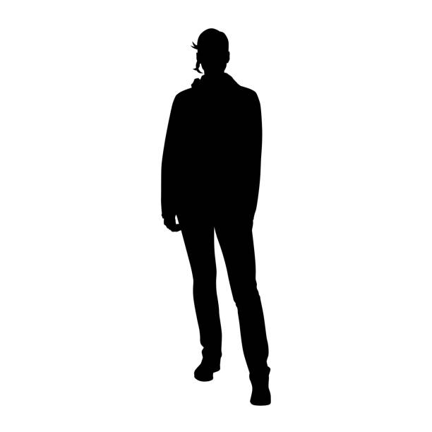istock Young woman standing in autumn jacket and trousers, isolated vector silhouette 1396330241