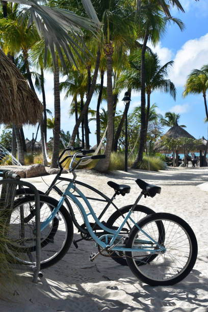 istock Pair of Beach Bikes Parked in the Sand 1396330930