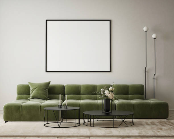 istock mock up poster frame in modern interior background, living room, Scandinavian style, 3D render, 3D illustration 1396331582