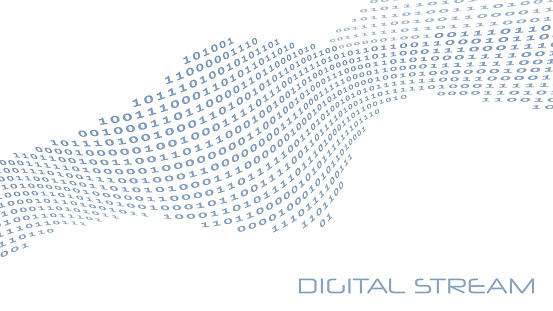 Binary digital stream. Wavy line of ones and zeros. Vector graphic illustration