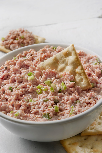 Classic Deviled Ham Salad Spread with Saltine Crackers