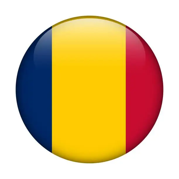 Vector illustration of Chad National flag. Vector icon. Glass button for web, app, ui. Glossy banner.