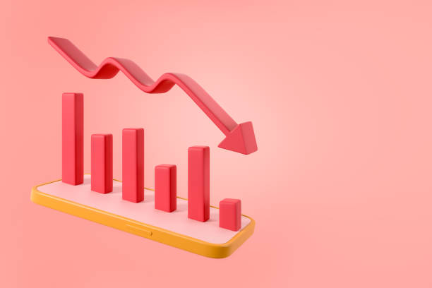istock Falling graphs with bar chart, phone and finance. Mockup 1396338932