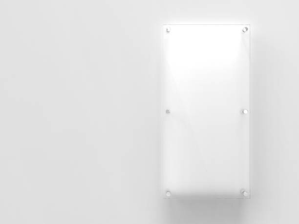istock Blank high vertical transparent glass office corporate Signage plate Mock Up Template, Board for branding, logo. Transparent acrylic advertising signboard proportion 1 : 2 mockup front view. 3D rendering 1396340959