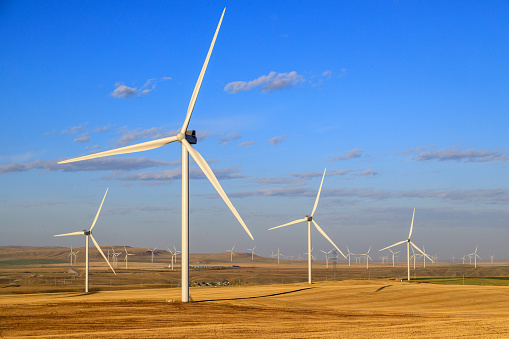 A wind turbine is a device that converts the kinetic energy of wind into electrical energy in installations known as wind farms.