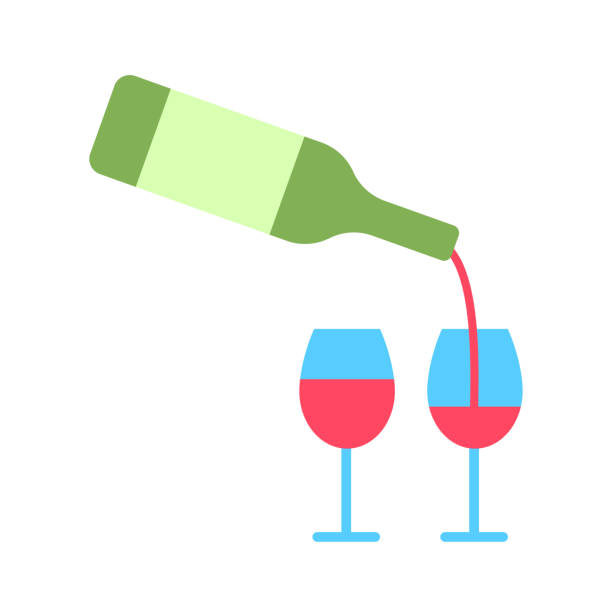 ilustrações de stock, clip art, desenhos animados e ícones de wine bottle and two glasses flat line icon isolated on white background. pouring red alcohol beverage tasting. romantic party event celebration symbol logo design. abstract drink vector illustration. - wine winetasting cellar bottle