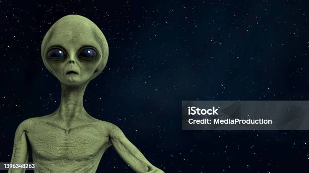 Worried Alien Looking At The Camera Stock Photo - Download Image Now - Alien, Green Color, Humor