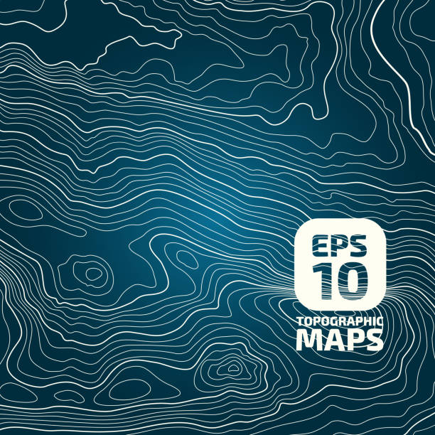 The blue outlines of topography are stylized to match, height of the lines. The concept of a conditional scheme of geography and path of the area. Frame size 1x1. Map of land area vector illustration. topology stock illustrations