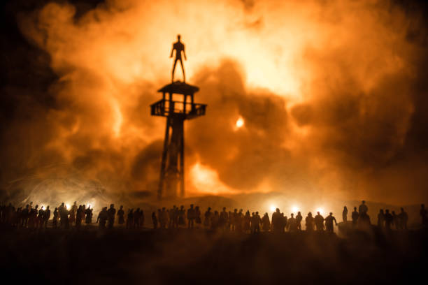 istock Creative artwork decoration war on Ukraine. Crowd looking on giant explosion and attacking soldiers. 1396354184