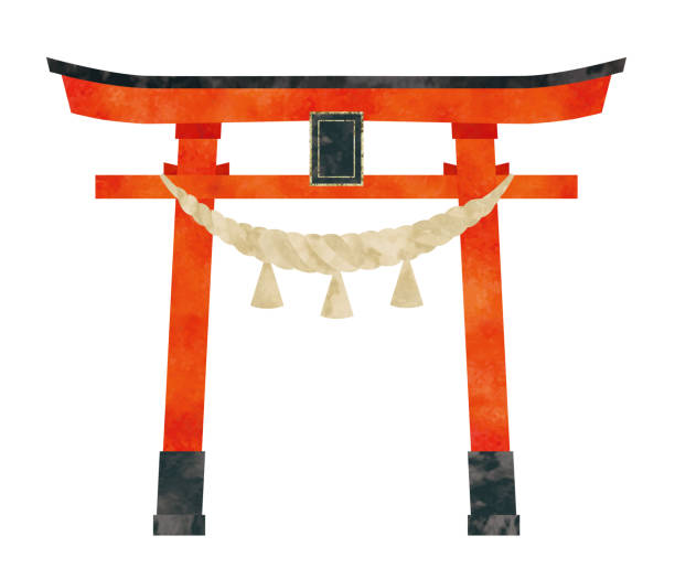 illustrations, cliparts, dessins animés et icônes de sanctuaire japonais torii aquarelle - hatsumode