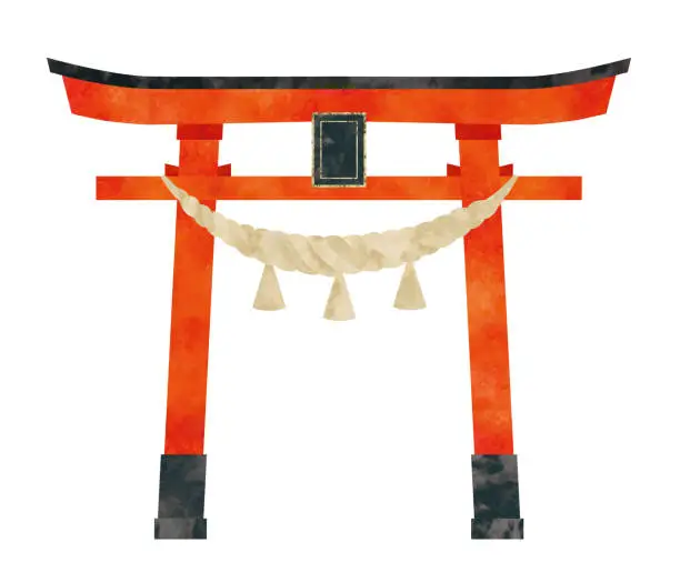 Vector illustration of Japanese shrine Torii watercolor