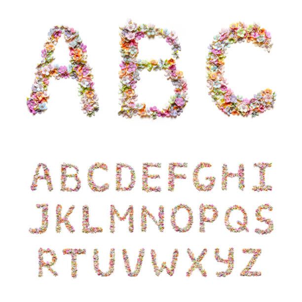 istock Letters set from beautiful flowers. Abc alphabet for holiday decoration. 1396361351