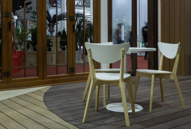 istock Empty cafe terrace with table and chairs. Eexterior of the cozy cafe restaurant. 1396363509