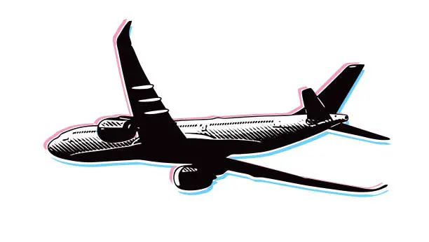 Vector illustration of Commercial airplane flying, on white background