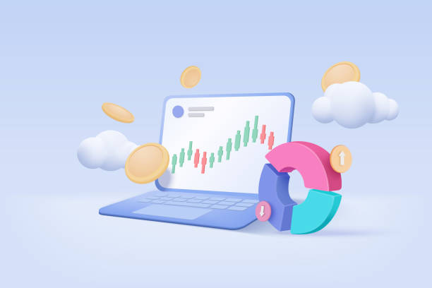 istock 3D online trading with smartphone and money coin on blue sky cloud background. Investment graph using funding business on mobile in hand concept. 3d vector trading for investment render illustration 1396367150
