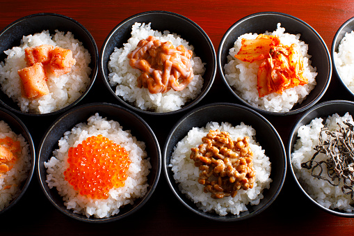 Delicious Japanese cuisines isolated on white background