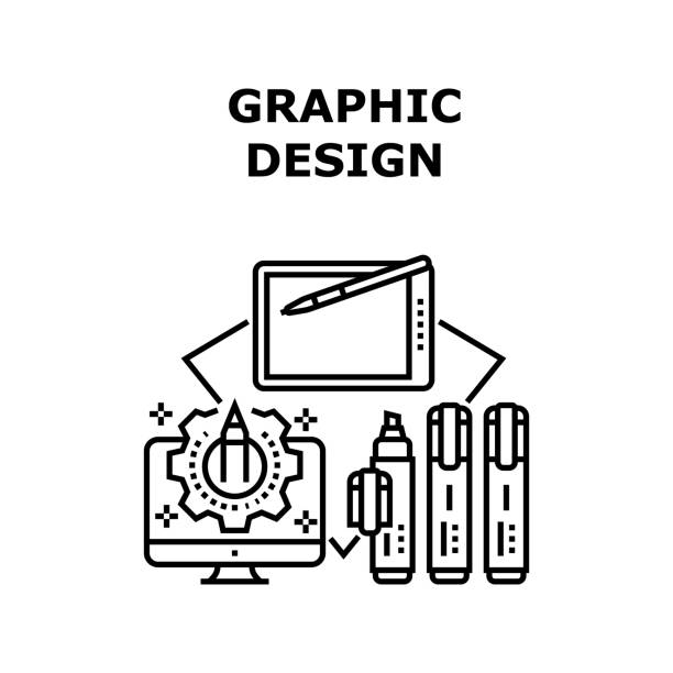 grafikdesign vektor konzept schwarze illustration - filzarbeiten stock-grafiken, -clipart, -cartoons und -symbole