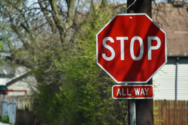 istock Stop all way, traffic sign 1396383019