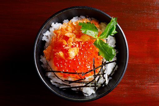 Serve side dishes over rice and pour dashi, Japanese tea, or hot water.