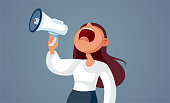 istock Activist Screaming into a Loudspeaker Vector Cartoon Illustration 1396390349