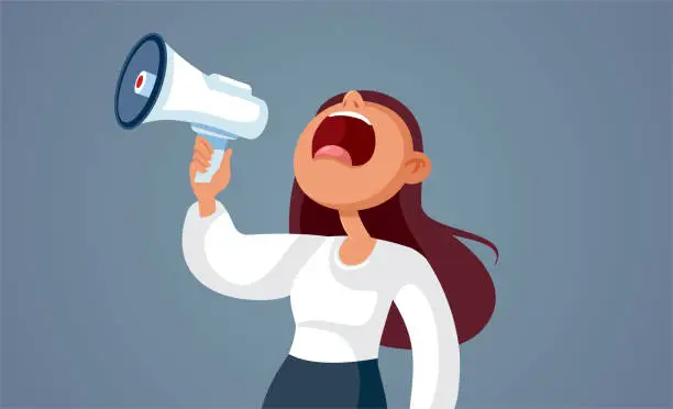 Vector illustration of Activist Screaming into a Loudspeaker Vector Cartoon Illustration