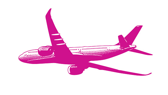 Commercial airplane flying, cut out on white background