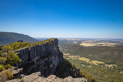 High peak landscape rock view at Grampians National Park Victoria Australia forest with blue sky
