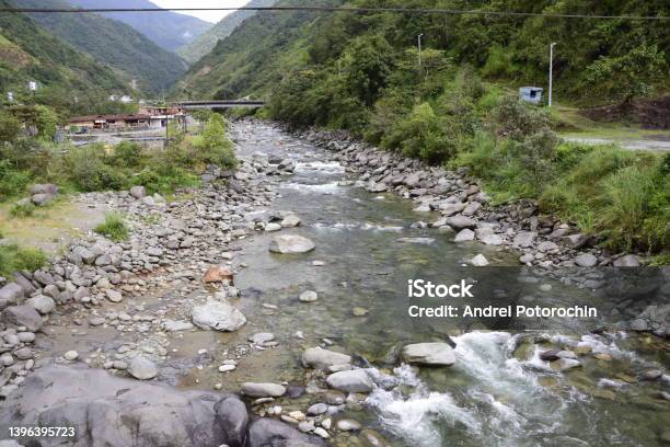 View On The River From El Pailon Del Diablo Banos De Agua Santa Stock Photo - Download Image Now