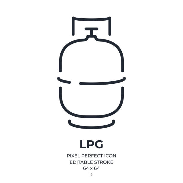 ilustrações de stock, clip art, desenhos animados e ícones de lpg liquified petroleum gas editable stroke outline icon isolated on white background flat vector illustration. pixel perfect. 64 x 64. - liquified petroleum gas