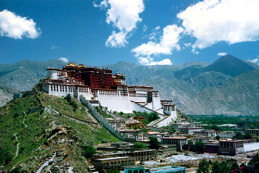 The famous Potala Palace.The residence and office space of the successive Dalai Lamas.Film photo in 1995's Lhasa,Tibet