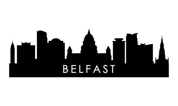 ilustraciones, imágenes clip art, dibujos animados e iconos de stock de silueta del horizonte de belfast. diseño negro de la ciudad de belfast aislado sobre fondo blanco. - belfast northern ireland northern ireland city irish culture