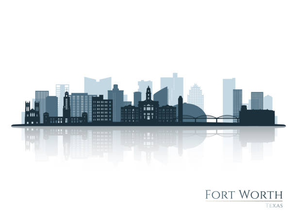 Fort Worth skyline silhouette with reflection. Landscape Fort Worth, Texas. Vector illustration. Fort Worth skyline silhouette with reflection. Landscape Fort Worth, Texas. Vector illustration. bridge silhouette vector isolated stock illustrations