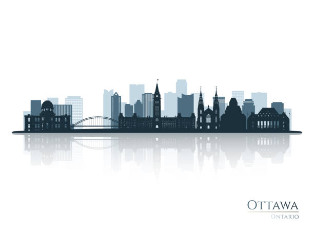 silhouette der skyline von ottawa mit reflexion. landschaft ottawa, ontario. vektorillustration. - ottawa stock-grafiken, -clipart, -cartoons und -symbole