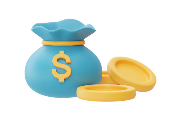 istock Money bag with golden coins stack isolated on light background,money saving concept.minimal style.3d rendering. 1396404951