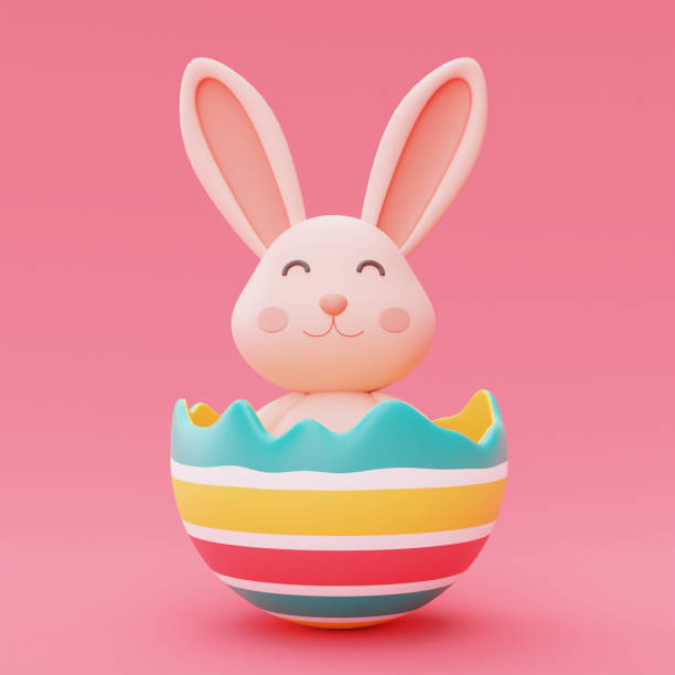 istock Easter bunny with colorful easter eggs isolated on pink background,happy easter holiday concept.minimal style,3d rendering. 1396407367