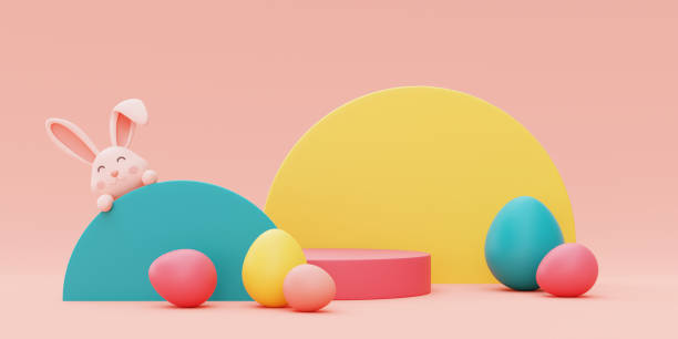 istock Easter bunny with colorful easter eggs,happy easter holiday concept.minimal style,3d rendering. 1396407494