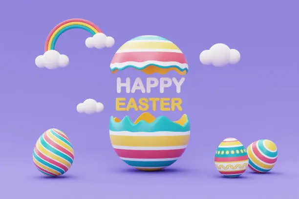 Happy Easter with colorful easter eggs,International Spring Celebration,minimal style,3d rendering.