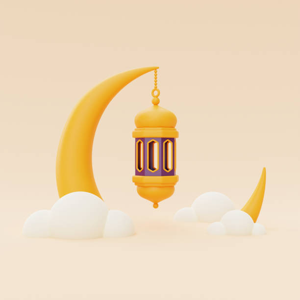 istock 3d ramadan greetings with lantern and crescent moon ,Islamic holiday, Raya Hari, Eid al Adha, 3d rendering. 1396407818