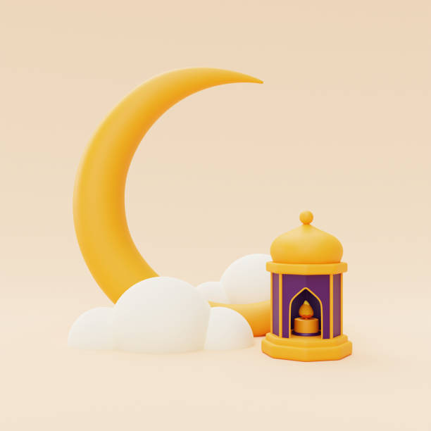 istock 3d ramadan greetings with lantern and crescent moon ,Islamic holiday, Raya Hari, Eid al Adha, 3d rendering. 1396408539