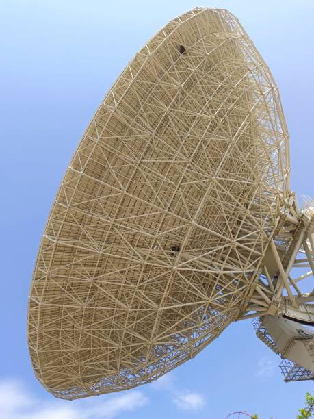 istock Giant white satellite dish under the sky 1396409013