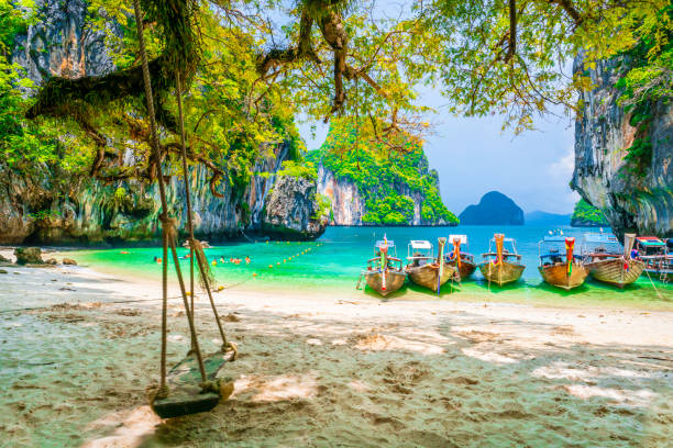 istock KRABI, THAILAND -Maya Bay  Beach on Phi Phi Ley Island Clean white sand beaches and emerald green sea. 1396409140