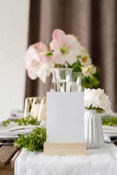 istock The wedding table setting and decor on wooden table in rustic style, mockup table number 1396411724