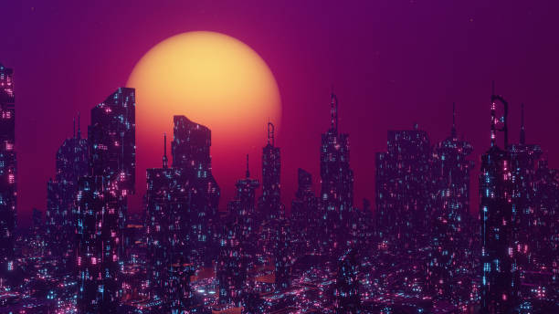 istock Futuristic City Scene Cyber City Disco Future Concept Background 3d Render 1396411733