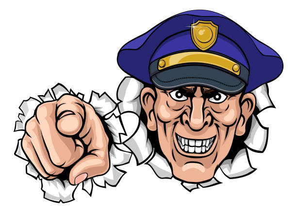 polizist mean polizist ponting cartoon - police badge badge police white background stock-grafiken, -clipart, -cartoons und -symbole