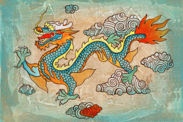 istock Reproduction Painting Flying Dragon Canvas Acrylic Chinese Style 1396414740
