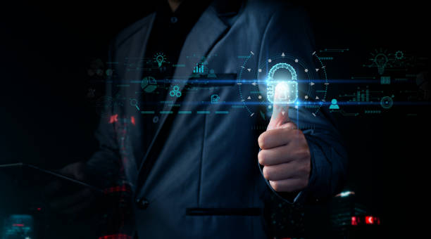 istock Cyber security network. Padlock icon and internet technology networking. Businessman protecting data personal information on tablet and virtual interface. Data protection privacy concept. GDPR. EU. 1396414812