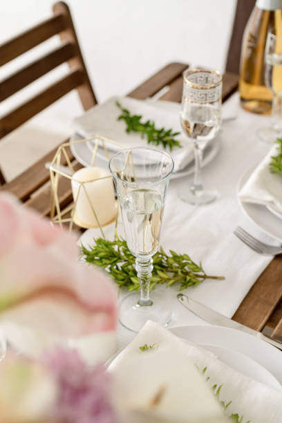 istock The wedding table setting and decor on wooden table in rustic style 1396414987